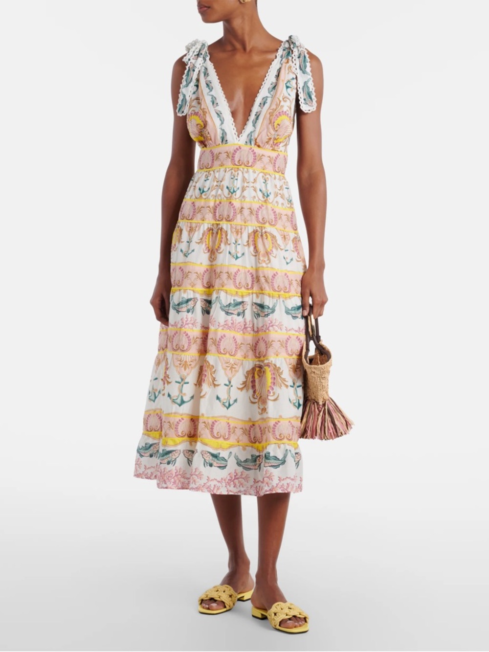 BNWT FARM Rio White Maritime Magic linen Midi maxi Dress Large L